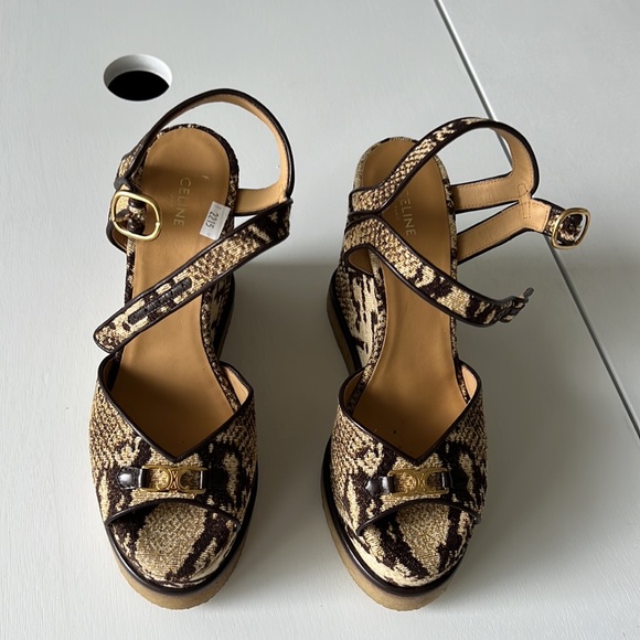 Celine made in Italy all over leopard print open toe size 7M(37) strappy wedges - Picture 17 of 17